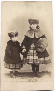 Children in the 1860s don  fur hats and muffs. Photo courtesy of Erin Beachy, "1800s", Pinterest.